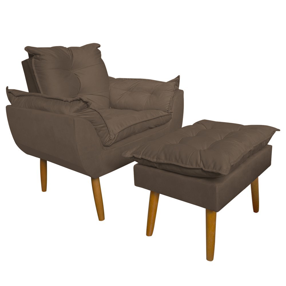 Conjunto Decorativo Poltrona com Puff Opala Suede Cappuccino - Montanaris Decor MD MONTANARIS DECOR - 1