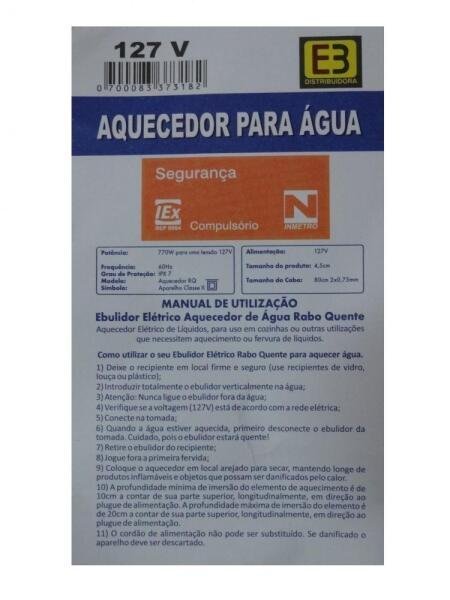 Ebulidor de Água Elétrico Rabo Quente - EB, Opção: 220v - 3