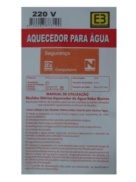 Ebulidor de Água Elétrico Rabo Quente - EB, Opção: 127v - 2