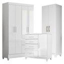 Ver imagem 1 de Guarda Roupa com Espelho Infantil Madri com Cômoda Vênus com pés e Armário Multiuso New Íris Branco
