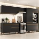 Ver imagem 1 de Armário Cozinha Modulada Completa 314cm com Balcão Veneza Multimóveis Mp3758 Preto/dourado