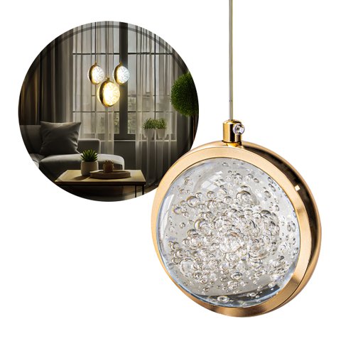 Pendente Lustre Globo Dourado C/ Led Multicor Moderno Lus-10 St3136