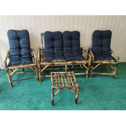 Conjunto De Sofá Cadeira Poltrona Mesa De Centro Em Bambu - 5