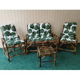 Conjunto De Sofá Cadeira Poltrona Mesa De Centro Em Bambu - 1