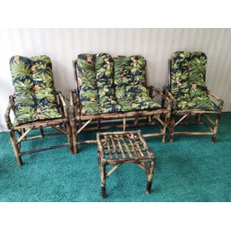 Conjunto De Sofá Cadeira Poltrona Mesa De Centro Em Bambu - 4