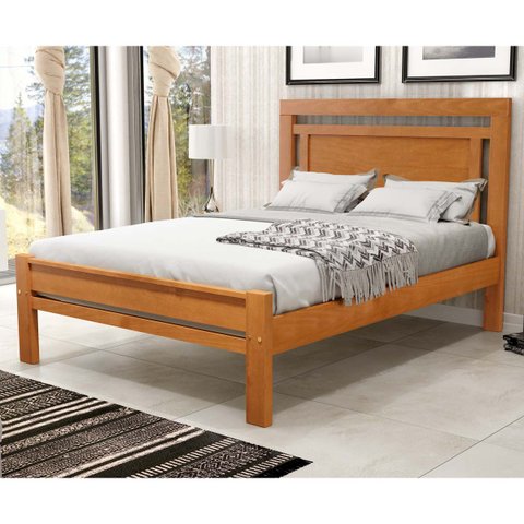 Cama Paris para Casal Mel Colchão Flex 128cm ou 138cm Madeira Maciça Pinus - Cavazotto