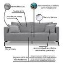 Ver imagem 5 de Sofá 3 Lugares Pé de Ferro Preto Rafaela 200 Cm Linho Cinza S04 - D'Rossi
