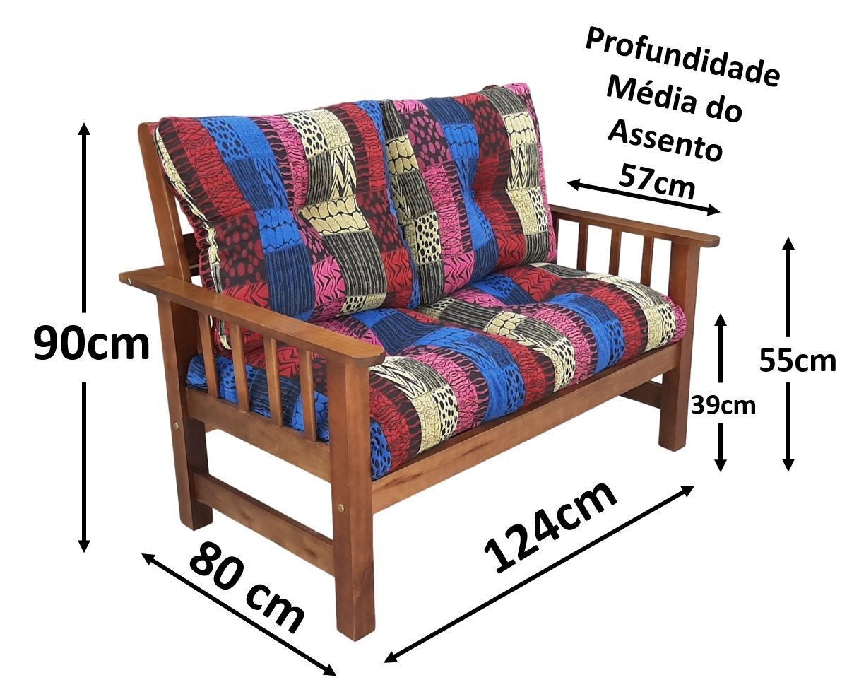 Sofá Banco Namoradeira Colinial Cancún 2 Lugares de Madeira Banco Super Resistente Estofado Colorido - 7