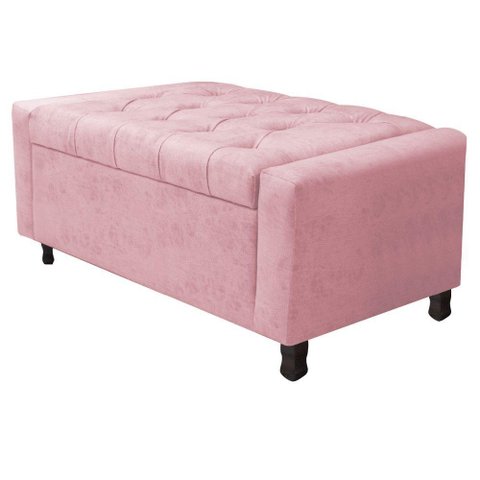 Calçadeira Baú Solteiro Everest P02 90cm para Cama Box Suede - Doce Sonho Móveis Rosa Bebê