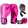 Kit Luva de Boxe Muay Thai MMA Bandagem e Bucal Rosa 10oz - 1