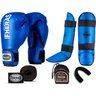 Kit Muay Thai Luva Bandagem Caneleira Bucal Azul 12Oz Fheras - 1