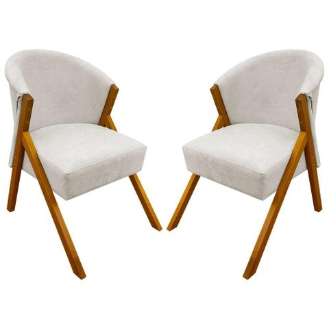 Kit 2 Poltronas Decorativa para Sala You Bouclê Premium Braça Amadeirada Bege Bouclé