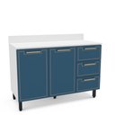 Ver imagem 3 de Balcão de Cozinha 120cm 2 Portas 3 Gavetas com Tampo Amara Branco Azul Politorno Móveis