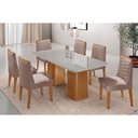 Ver imagem 1 de Sala Jantar Mesa Maldivas Tampo C/ Vidro Curvo 180cm+6 Cadeiras Maldivas Madeira Naturale/off White