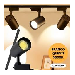 Kit Spot de Trilho 10w Completo Preto Luz Quente - 3