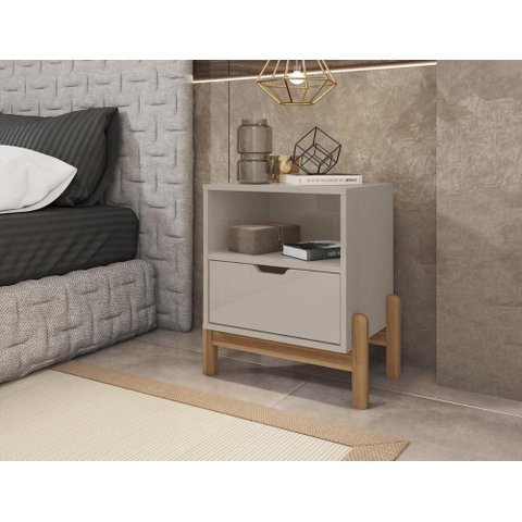 Mesa de Cabeceira C/ Nicho e Gaveteiro Porta Itens Aurora Off White