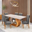 Ver imagem 1 de Conjunto Sala de Jantar 6 Lugares Retangular Tampo em MDF Store Cinza/Mel/Blonde