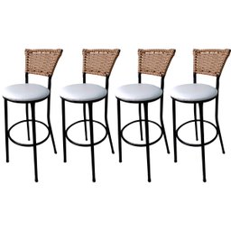 Kit 4 Banquetas Alta Encosto Junco Fendi Assento Branco - 1 Kit 4 Banquetas Alta Encosto Junco Fendi Assento Branco - 1