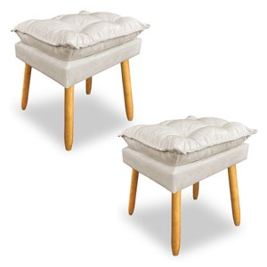 Kit 2 Puffs Decorativo Opala Suede Bege Pés Palito Dal Poz Estofados
