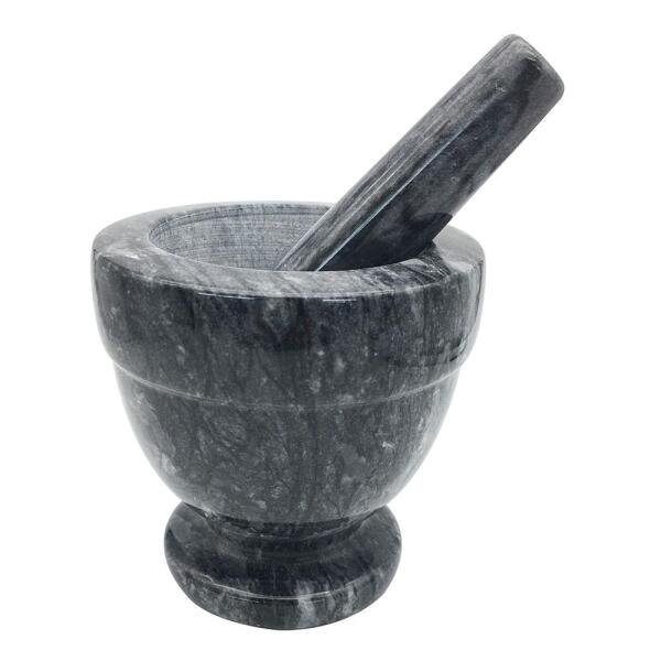 Pilao com socador em marmore D10,5xA10,5cm cor preto