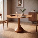 Ver imagem 6 de Mesa Redonda Mahal 4 Lugares Base Madeira Maciça Tampo com Lâmina Natural 100 cm Cor Champagne