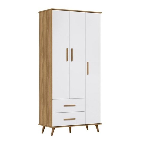 Guarda-Roupa Infantil Retro 3 Portas Lunare 8900 Nature Branco Peternella