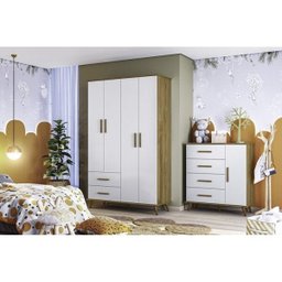 Guarda-roupa Infantil Retro 4 Portas Noah 8950 Nature Branco Peternella - 5 Guarda-roupa Infantil Retro 4 Portas Noah 8950 Nature Branco Peternella - 5