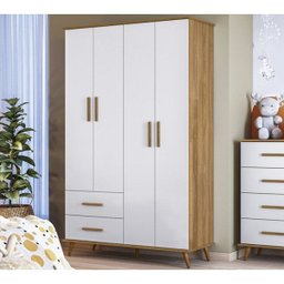 Guarda-roupa Infantil Retro 4 Portas Noah 8950 Nature Branco Peternella - 2 Guarda-roupa Infantil Retro 4 Portas Noah 8950 Nature Branco Peternella - 2