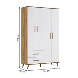 Guarda-roupa Infantil Retro 4 Portas Noah 8950 Nature Branco Peternella - 4 Guarda-roupa Infantil Retro 4 Portas Noah 8950 Nature Branco Peternella - 4