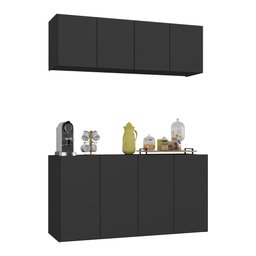 Kit Aparador Buffet com Armário Aéreo 4 Portas Cantinho do Café Multimóveis Mp1074 Preto - 1