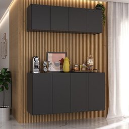 Kit Aparador Buffet com Armário Aéreo 4 Portas Cantinho do Café Multimóveis Mp1074 Preto - 2