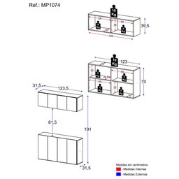 Kit Aparador Buffet com Armário Aéreo 4 Portas Cantinho do Café Multimóveis Mp1074 Preto - 3