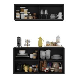 Kit Aparador Buffet com Armário Aéreo 4 Portas Cantinho do Café Multimóveis Mp1074 Preto - 4