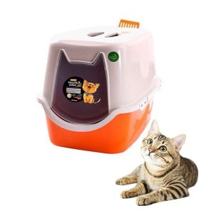 Banheiro Toalete Para Gatos Caixa de Areia Fechada Privada Durapets Cor:Laranja