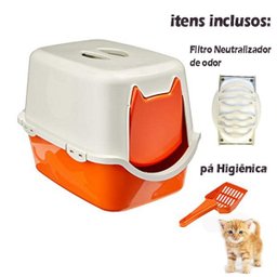Banheiro Toalete Para Gatos Caixa de Areia Fechada Privada Durapets Cor:Laranja - 2
