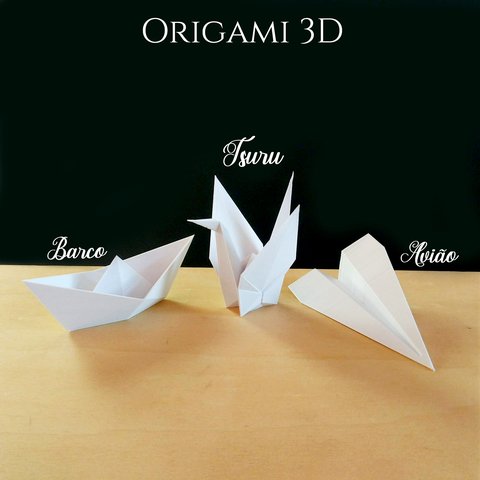 Trio estatuetas Origami G - Tsuru, Barquinho e Avião:Branco