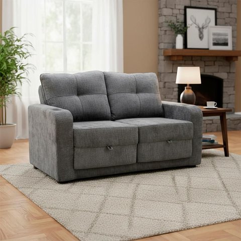 Sofá Cama Retrátil 2 Lugares 1,50 Mts Loft Kiara Matrix Cor:loft Carbono Chumbo