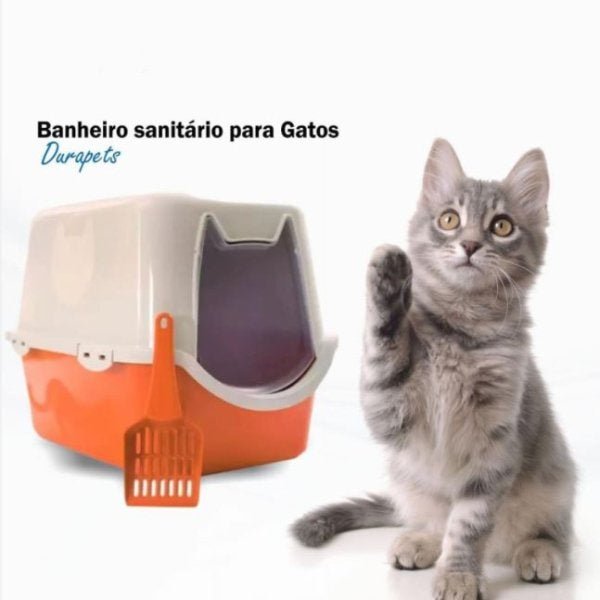 Caixa De Areia Para Gatos Fechado Banheiro Privado Toalete Lançamento Durapets Cor:Laranja - 3