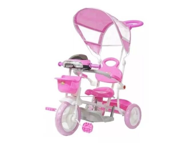 Triciclo Infantil Baby City Menina com Empurrador - Rosa