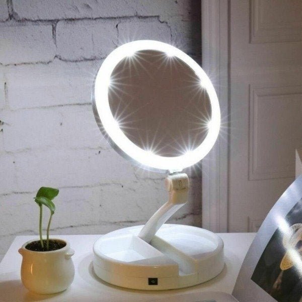 Espelho LED Duplo com Lente de Aumento Articulado para Maquiagem Redondo - 4