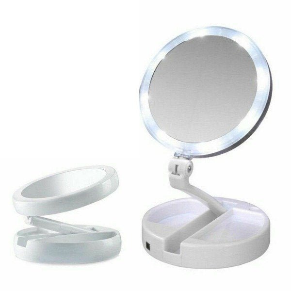 Espelho LED Duplo com Lente de Aumento Articulado para Maquiagem Redondo