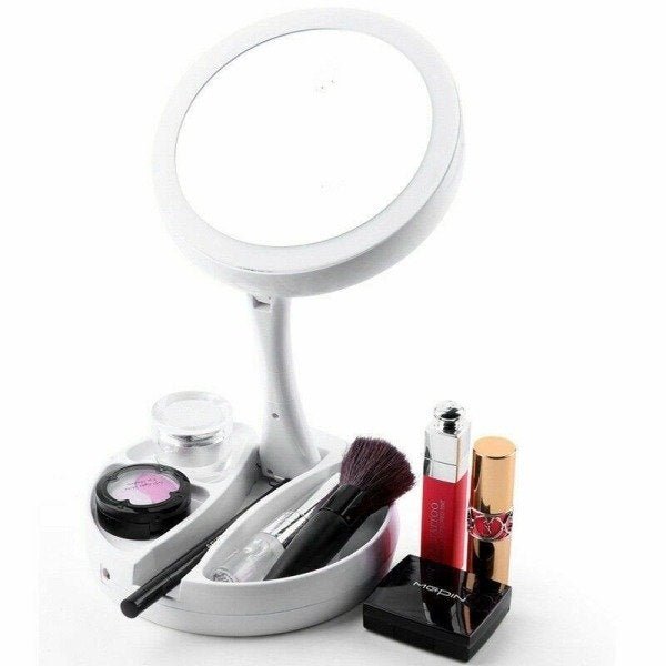 Espelho LED Duplo com Lente de Aumento Articulado para Maquiagem Redondo - 2