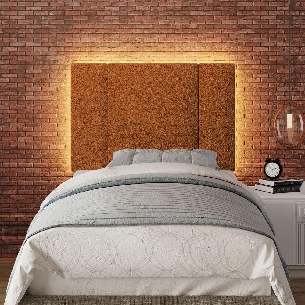 Cabeceira Estofada Iluminação Led Glow Cama Solteiro 90cm Buclé Terracota - 2