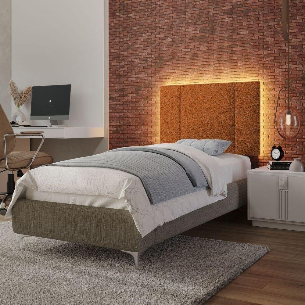 Cabeceira Estofada Iluminação Led Glow Cama Solteiro 90cm Buclé Terracota - 5