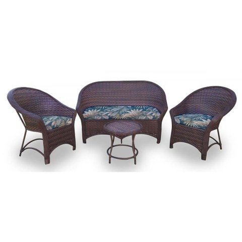 Conjunto de Sofá Fibra Sintética Bali Promo - 1 Sofá 2L + 2 Poltronas + 1 Mesa Centro - Tecido Palma