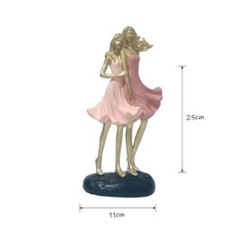 Estatueta Decorativa Dupla de Irmãs em Gesso Colorida - 2