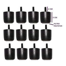 Kit de 12 Mini Pés para Cama Box ou Baú Queen King Preto 3cm de Altura Madeira Maciça - 1