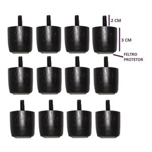 Kit de 12 Mini Pés para Cama Box ou Baú Queen King Preto 3cm de Altura Madeira Maciça