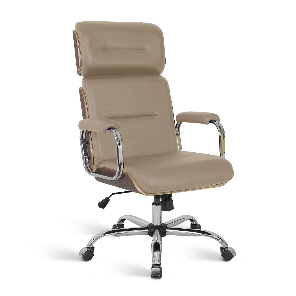 Cadeira de Escritório Presidente Cromada Premium:Beige - 1