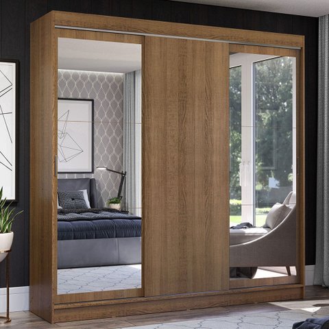 Guarda-Roupa Casal Madesa Istambul 3 Portas de Correr com Espelhos 3 Gavetas Rustic Cor:Rustic